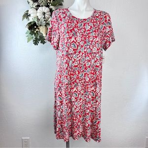 Old Navy Swing Dress Red Floral Short Sleeve